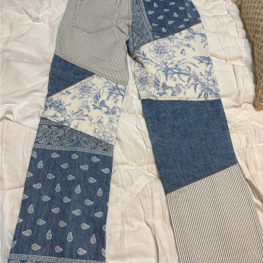 Alice + Olivia Patchwork Patterned Jeans Size 24 … - image 5